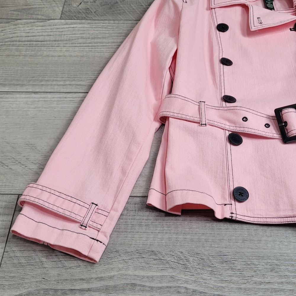 🌸NWT Lauren Jeans Co. Jacket Womens XL Peony Pink Denim Double Breasted Belted - Picture 5 of 16